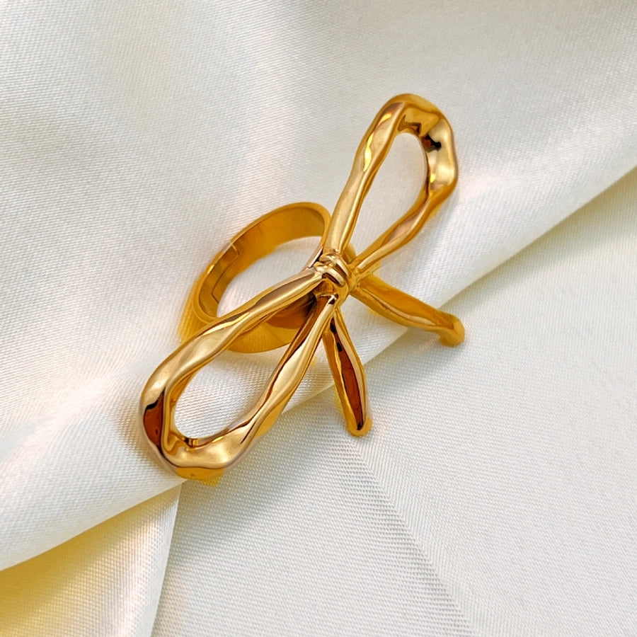 Jewelry Casual Retro Classic Style Bow Knot 304 Stainless Steel 18K Gold Plated Plating Open Rings