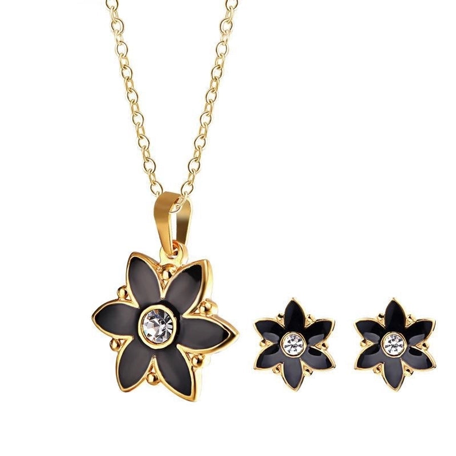 Jewelry Simple Style Classic Style Flower 304 Stainless Steel Rhinestones 18K Gold Plated Inlay Earrings Necklace