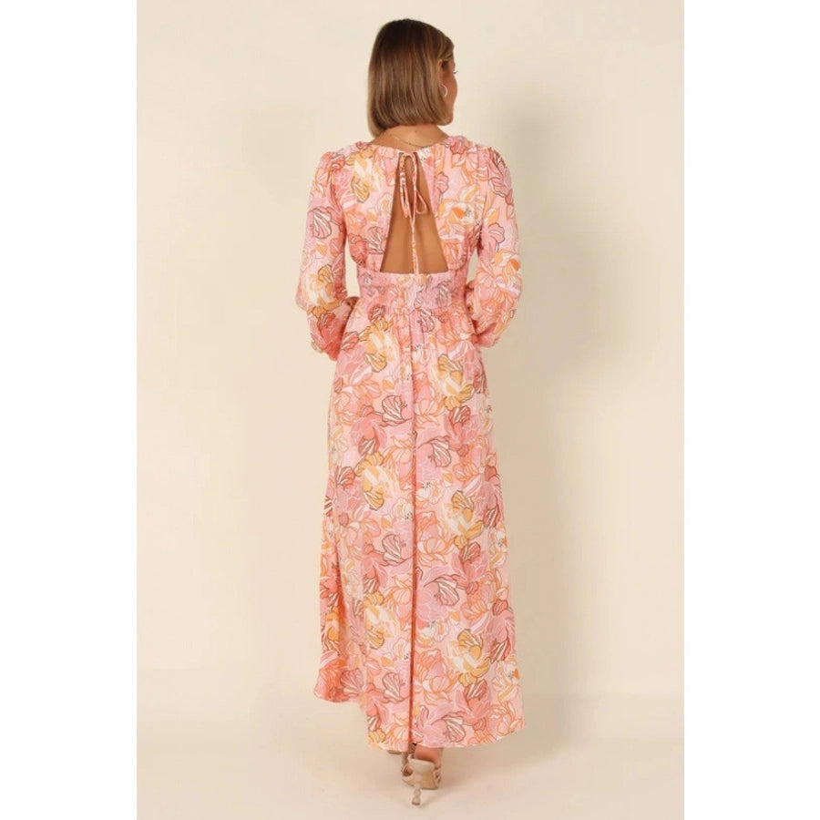 Women's Sheath Dress Streetwear V Neck Long Sleeve Flower Maxi Long Dress Holiday