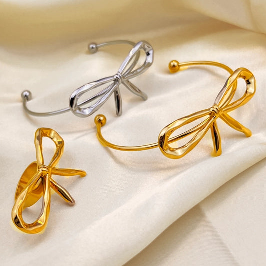 Jewelry Casual Retro Classic Style Bow Knot 304 Stainless Steel 18K Gold Plated Plating Open Rings