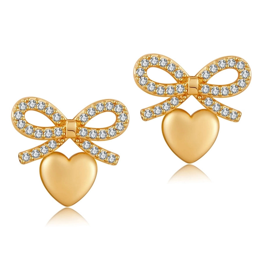 1 Pair Elegant Classic Style Streetwear Leaf Heart Shape Bow Knot Copper Zircon Ear Studs