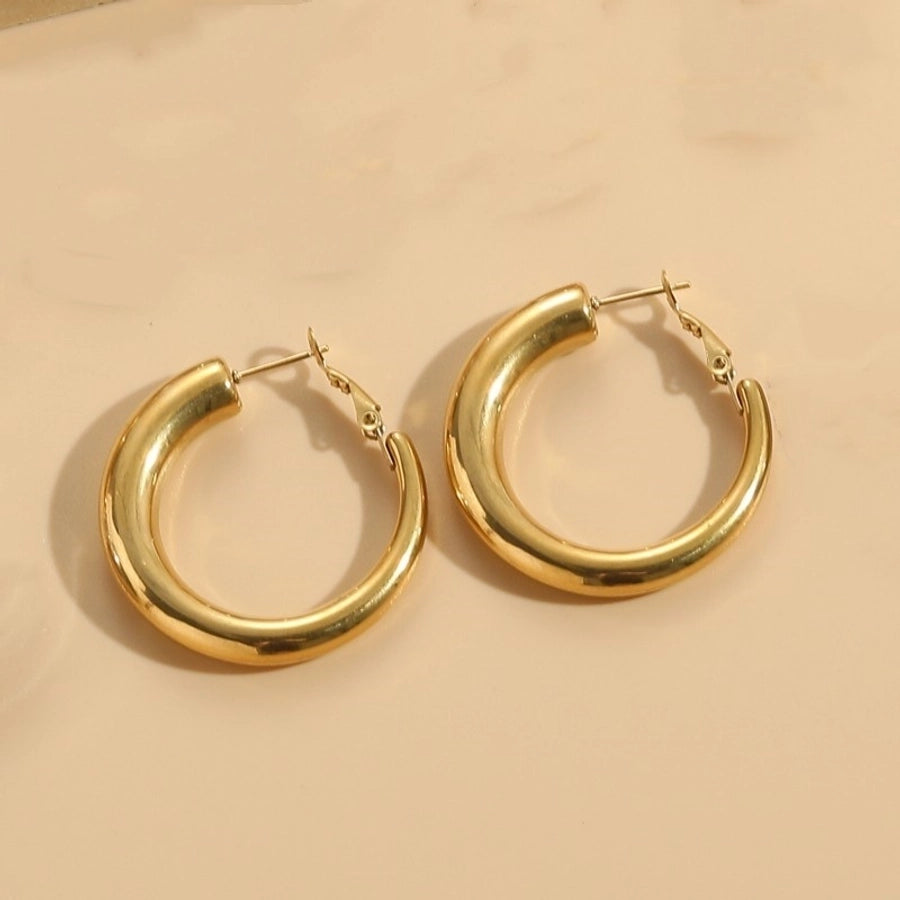 1 Pair Elegant Luxurious Classic Style C Shape Round Solid Color Plating 304 Stainless Steel Earrings