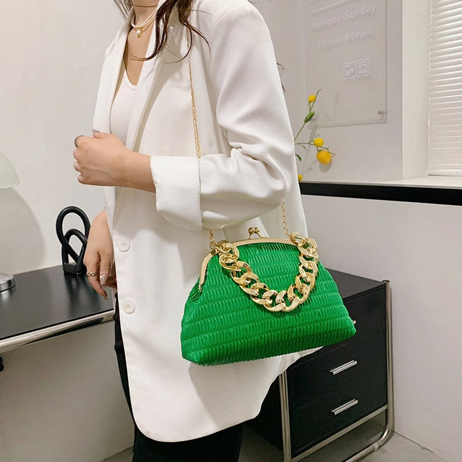 Women's Medium Pu Leather Solid Color Classic Style Sewing Thread Square Clasp Frame Crossbody Bag