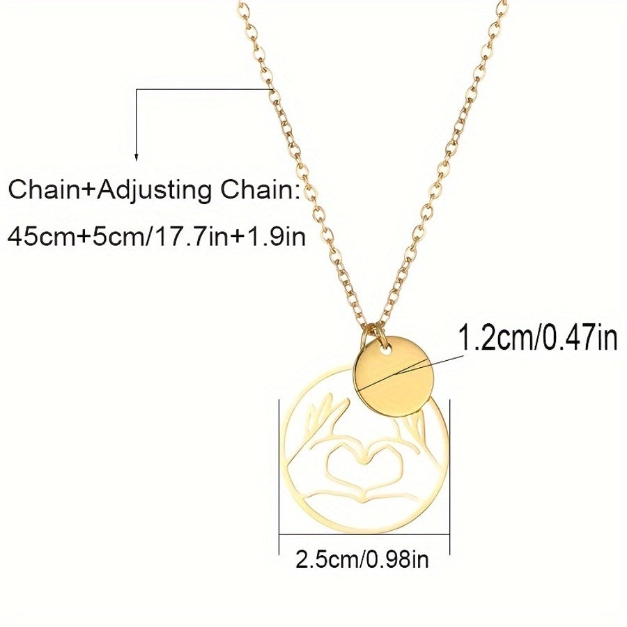 stainless steel retro simple style heart shape plating carving pendant necklace