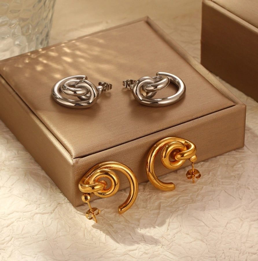 1 Pair Simple Style C Shape Inlay 304 Stainless Steel Titanium Steel Rhinestones 18K Gold Plated Ear Studs