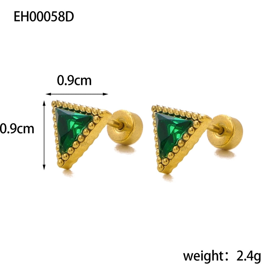 1 Pair Simple Style Triangle 304 Stainless Steel Zircon 18K Gold Plated Earrings