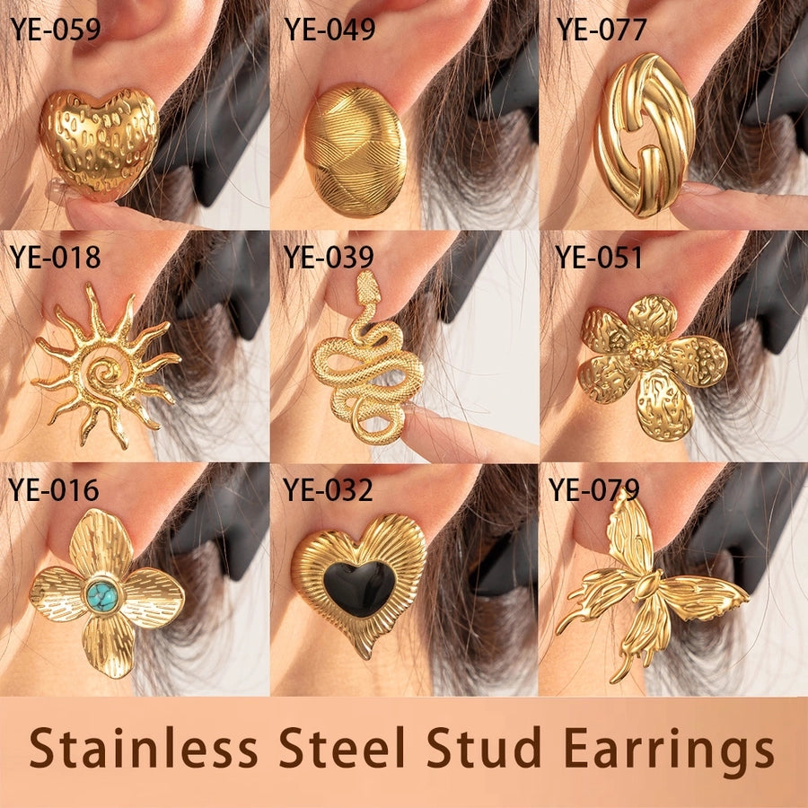 1 Pair Vintage Style French Style Heart Shape Snake Butterfly 304 Stainless Steel Ear Studs