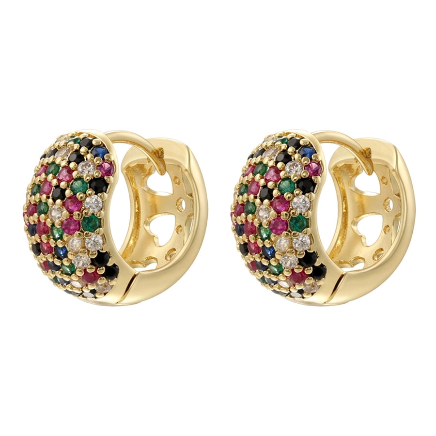 1 Pair Elegant Round Plating Inlay Copper Zircon 18K Gold Plated Earrings