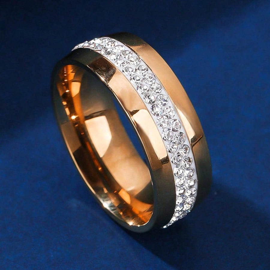 Jewelry Simple Style Round 304 Stainless Steel Zircon Gold Plated Plating Inlay Rings