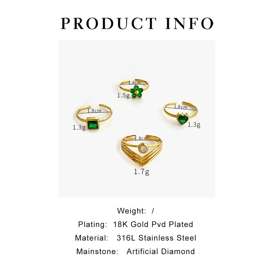 Simple Style Commute Geometric 316L Stainless Steel  Rhinestones 18K Gold Plated Women's Single Ring - CEJEW