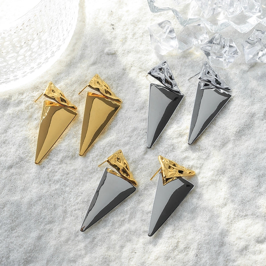 1 Pair Simple Style Korean Style Triangle Plating 304 Stainless Steel 14K Gold Plated Drop Earrings - CEJEW