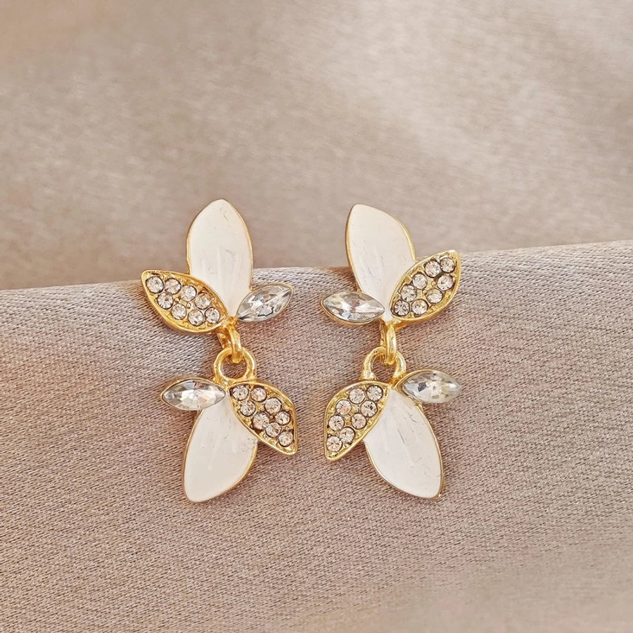 1 Pair Elegant Petal Plating Inlay Alloy Zircon Gold Plated Drop Earrings