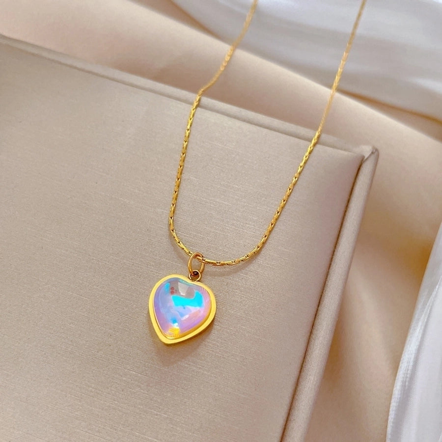 sweet heart shape titanium steel plating inlay artificial gemstones pendant necklace