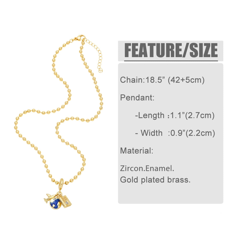 modern style simple style earth airplane copper 18k gold plated zircon necklace in bulk