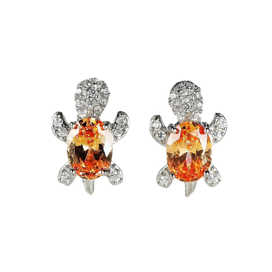 1 pair cute simple style tortoise plating inlay copper zircon ear studs - CEJEW