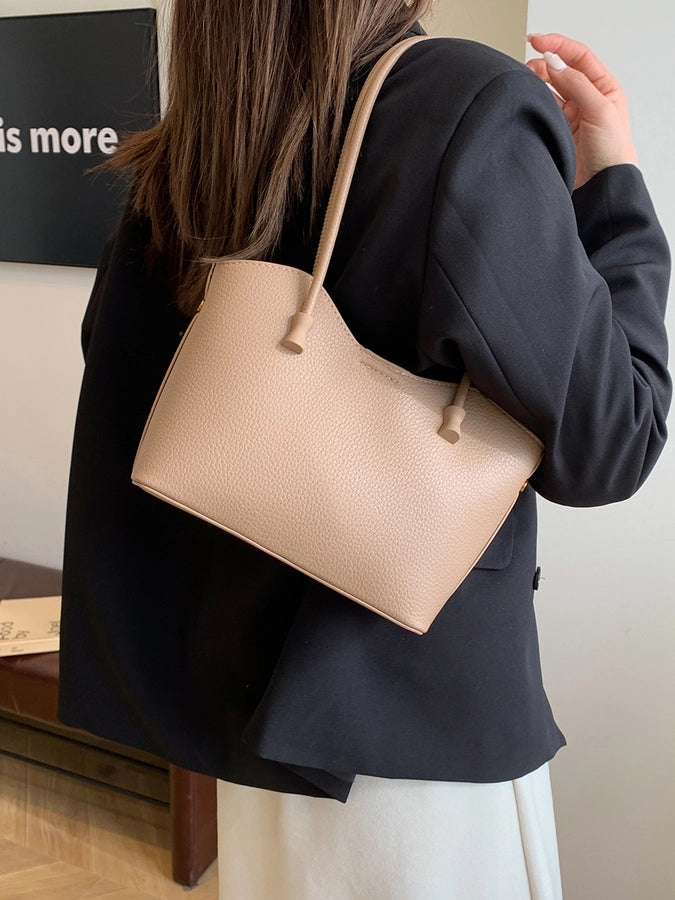 Women's Pu Leather Solid Color Classic Style Sewing Thread Dumpling Shape Zipper Tote Bag