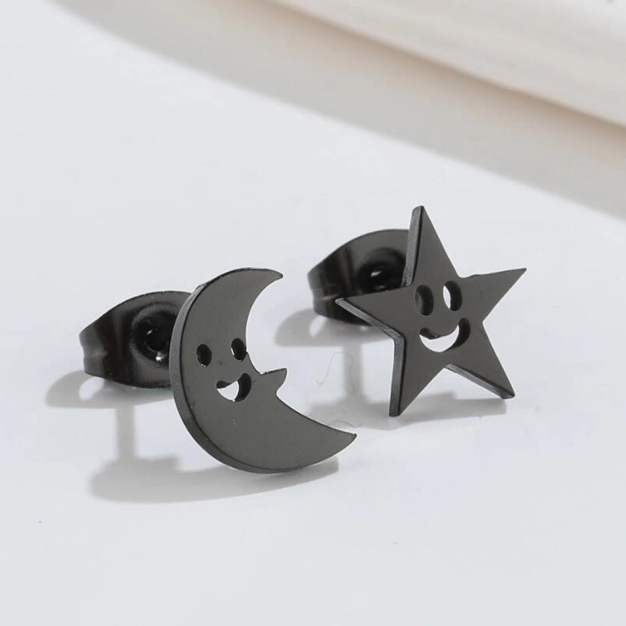 1 pair fashion star moon wings titanium steel asymmetrical plating hollow out ear studs - CEJEW