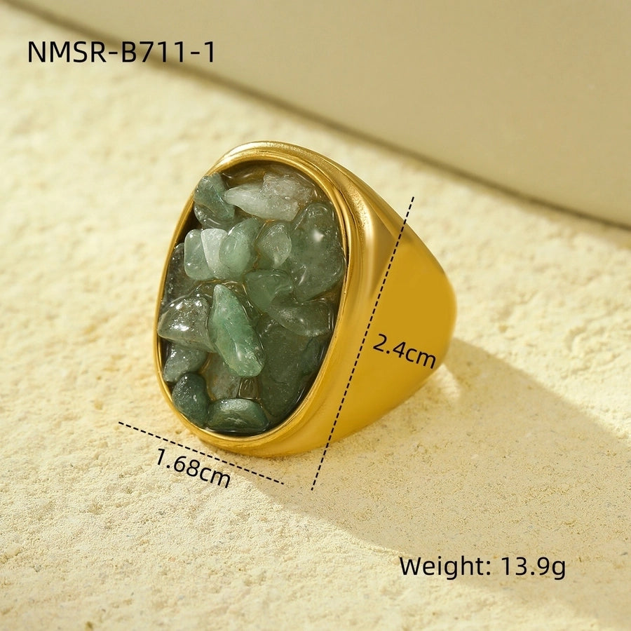 Jewelry Simple Style Classic Style Round 304 Stainless Steel Natural Stone Inlay Rings