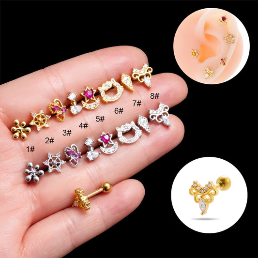 1 Piece Ear Cartilage Rings & Studs Simple Style Classic Style Cat Flower Butterfly 316L Stainless Steel  Copper Plating Inlay Zircon