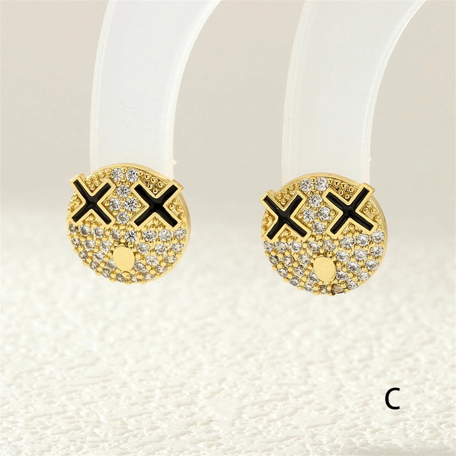 1 Pair Casual Simple Style Commute Smile Face Plating Inlay Copper Zircon 18K Gold Plated Ear Studs