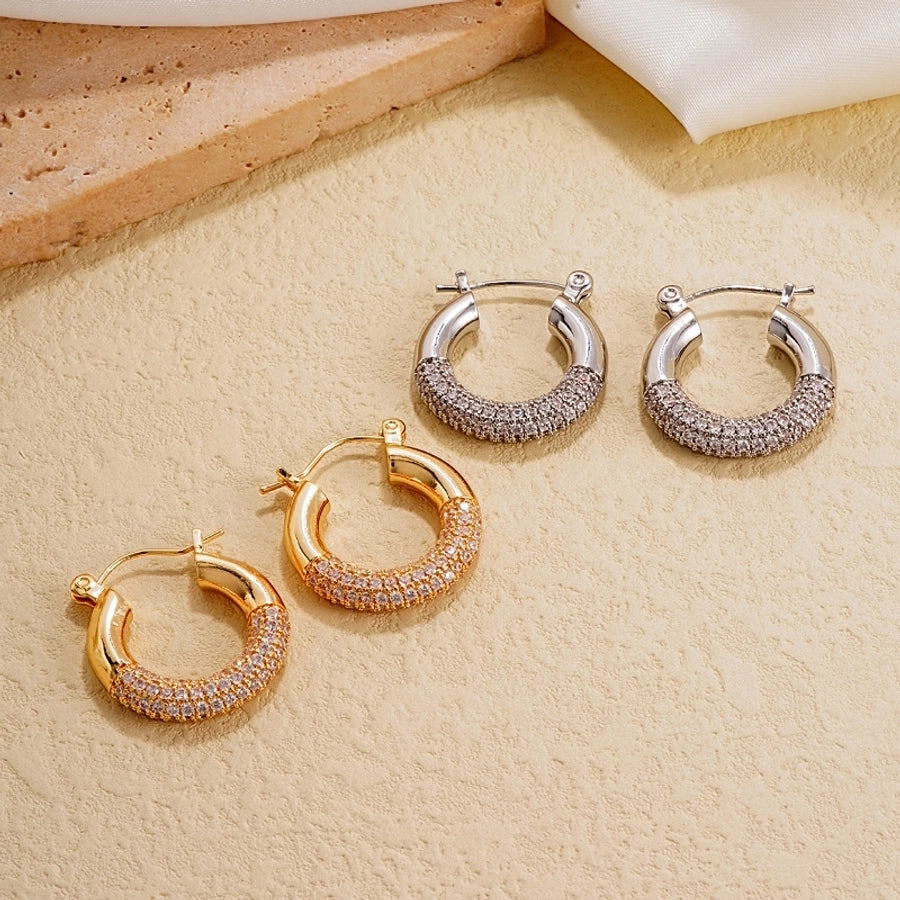 1 pair simple style round polishing plating inlay copper zircon white gold plated gold plated earrings