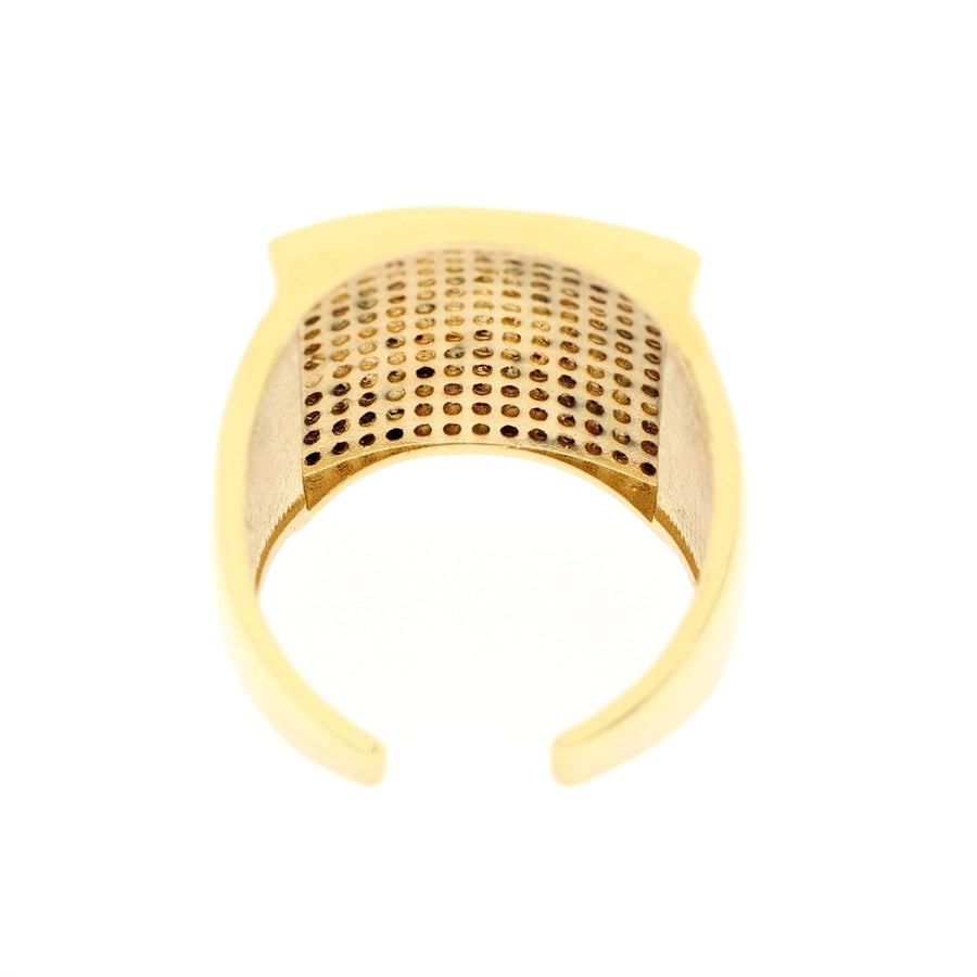 shiny square copper inlay zircon gold plated wide band ring open ring