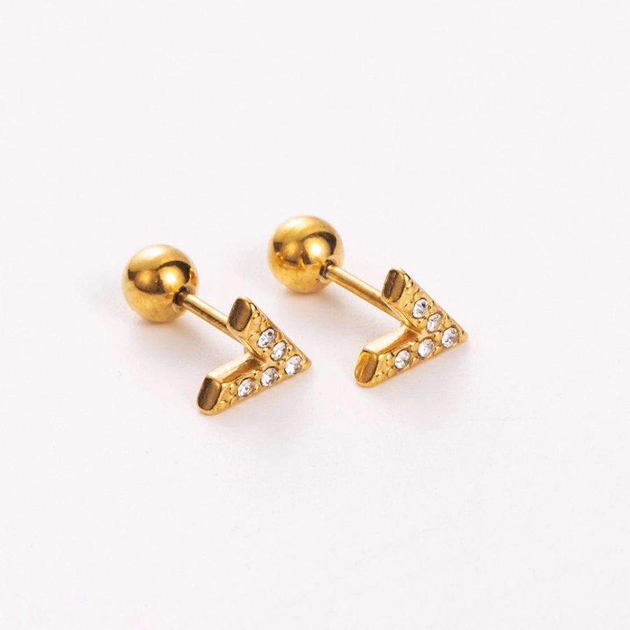 Simple Style Shiny Heart Shape Mushroom Planet Plating Inlay 304 Stainless Steel Artificial Diamond 14K Gold Plated Ear Studs