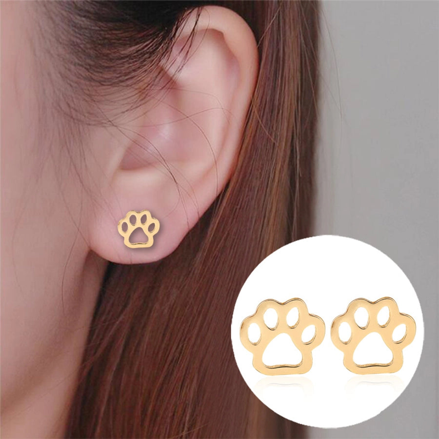 Simple Style Paw Print Plating 304 Stainless Steel No Inlaid 18K Gold Plated Ear Studs