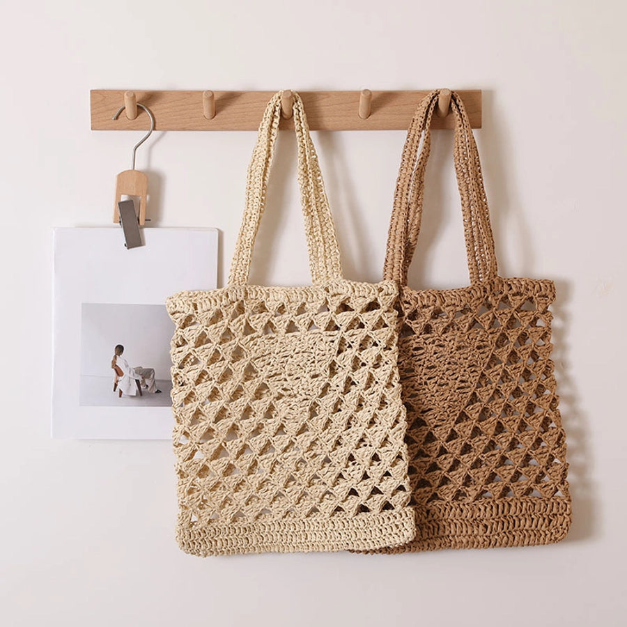 Women's Medium Paper Solid Color Classic Style Weave Square Open Straw Bag