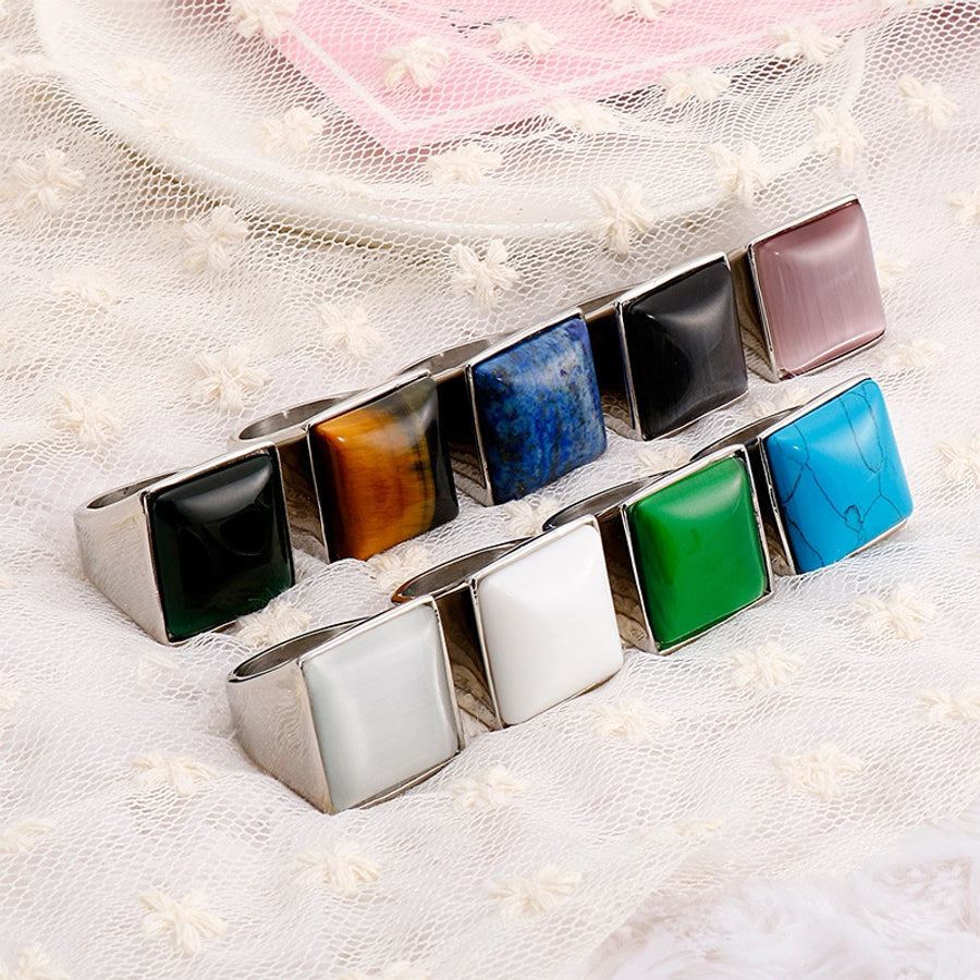 Jewelry Vintage Style Geometric Square Stainless Steel 18K Gold Plated Plating Rings