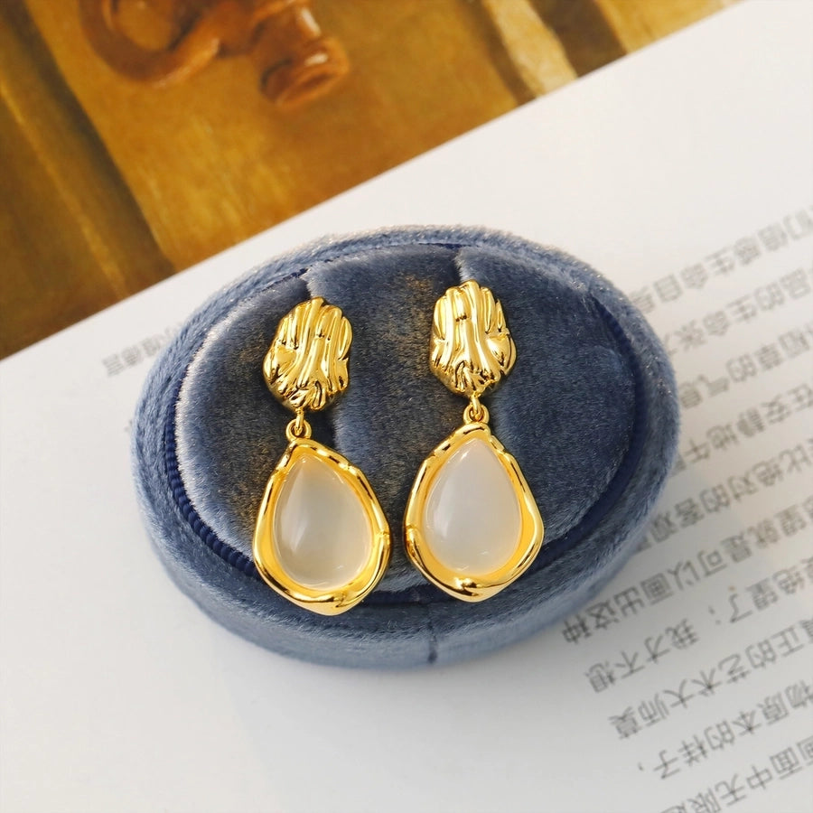 1 Pair Vintage Style Simple Style Water Droplets Plating Inlay Copper Agate 18K Gold Plated Drop Earrings