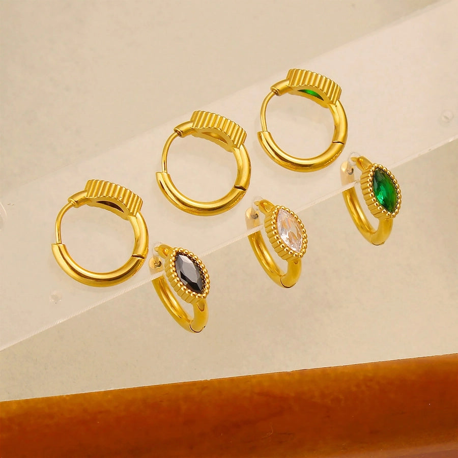 1 Pair Casual Vacation Simple Style Circle Inlay 304 Stainless Steel 316 Stainless Steel  Rhinestones 18K Gold Plated Earrings - CEJEW