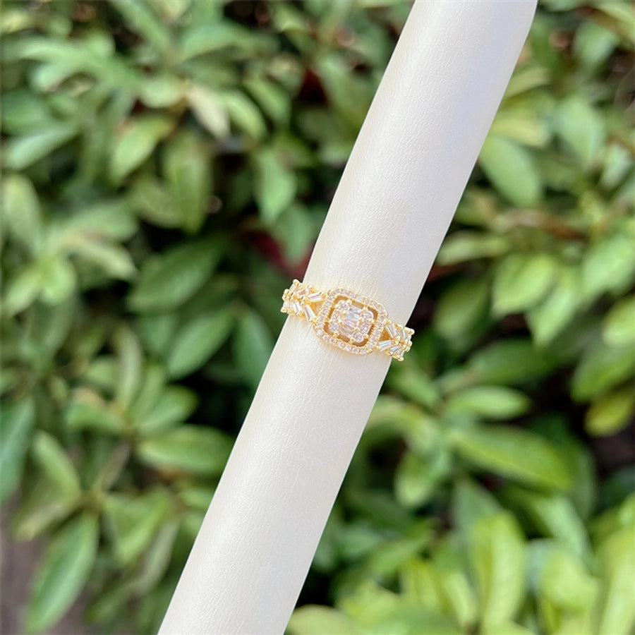 Copper 18K Gold Plated Inlay Geometric Zircon Open Rings