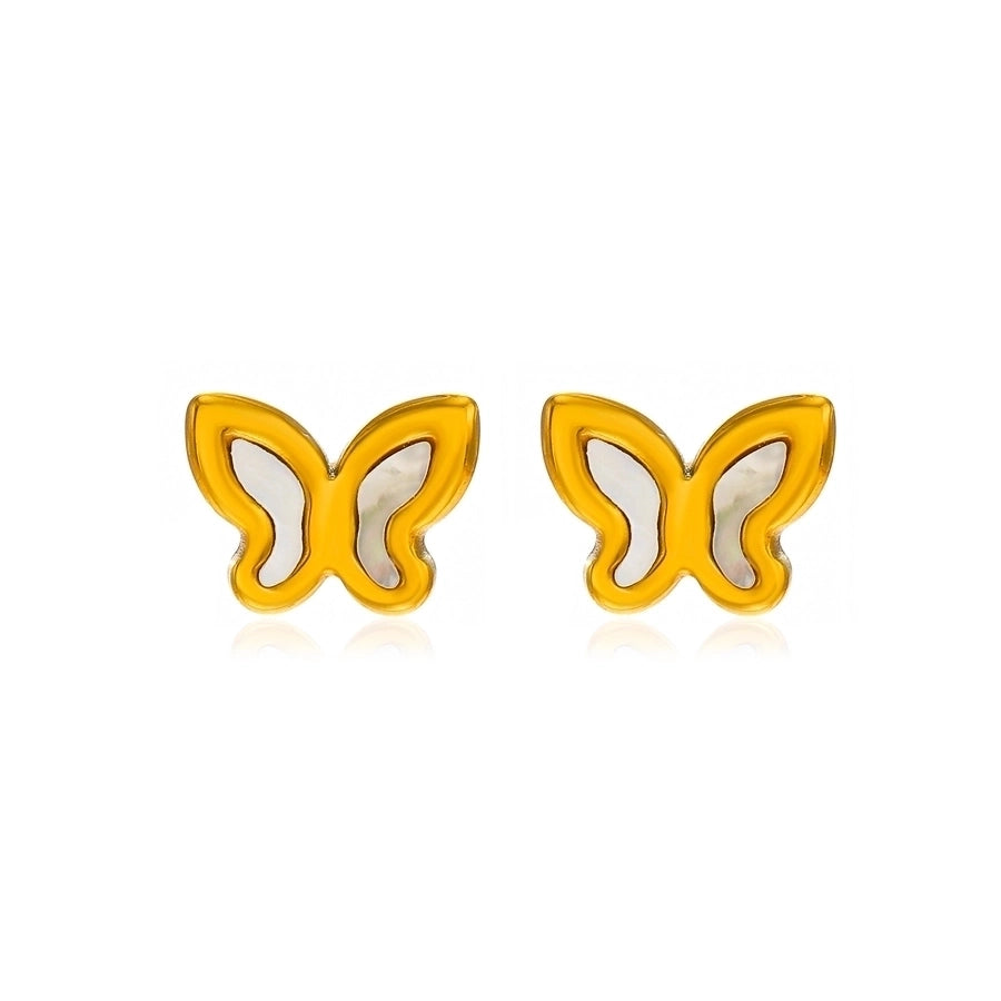 304 Stainless Steel 18K Gold Plated Casual Simple Style Plating Inlay Butterfly Shell Earrings Necklace