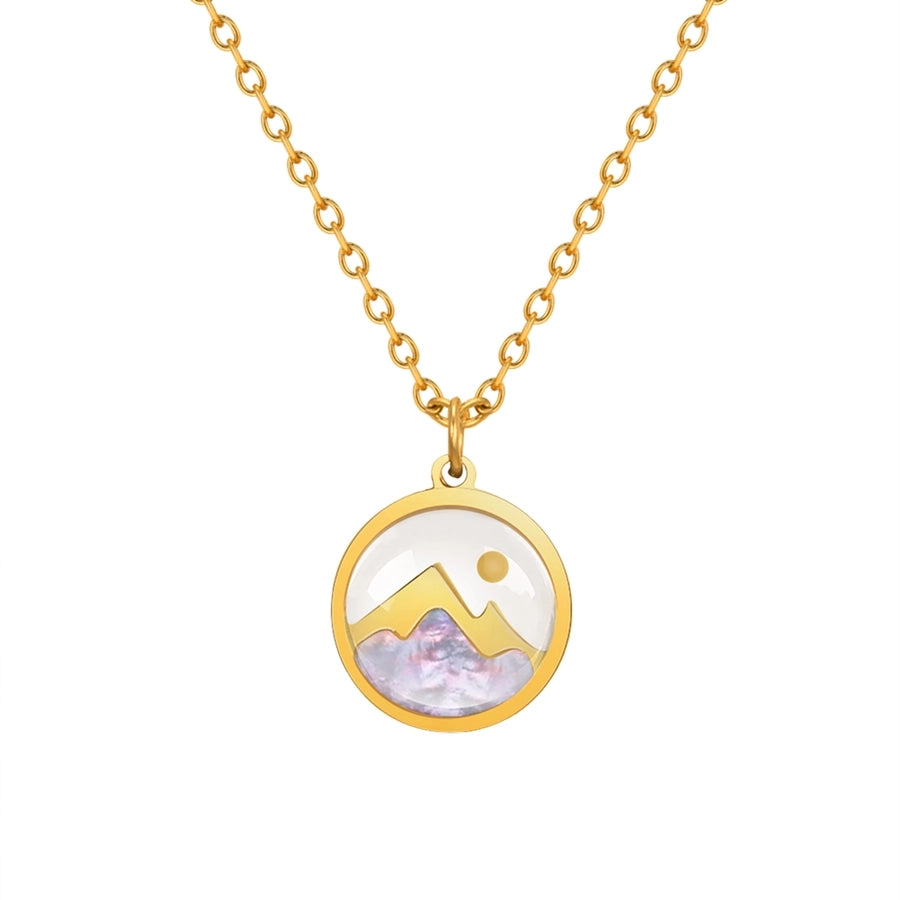 Jewelry Elegant Simple Style Streetwear Mountain 201 Stainless Steel Shell 18K Gold Plated Inlay Stainless Steel Necklaces