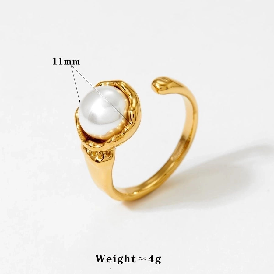 304 Stainless Steel 16K Gold Plated White Gold Plated Gold Plated Casual Plating Inlay Round Artificial Pearls Rings