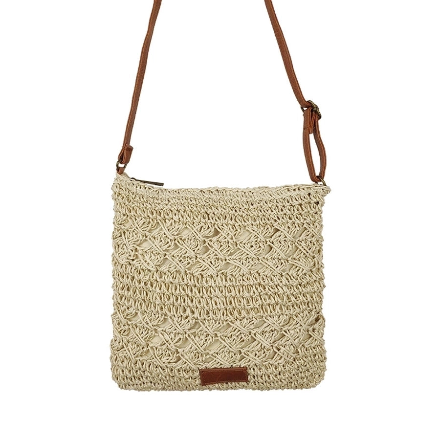 Women's Medium Paper Solid Color Classic Style Weave Hollow Square Zipper Straw Bag