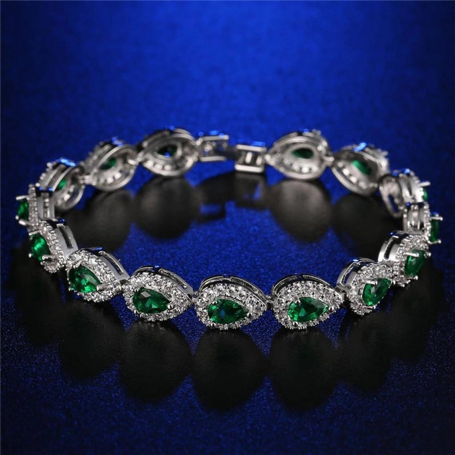 Copper Rhodium Plated Lady Simple Style Inlay Geometric Zircon Bracelets