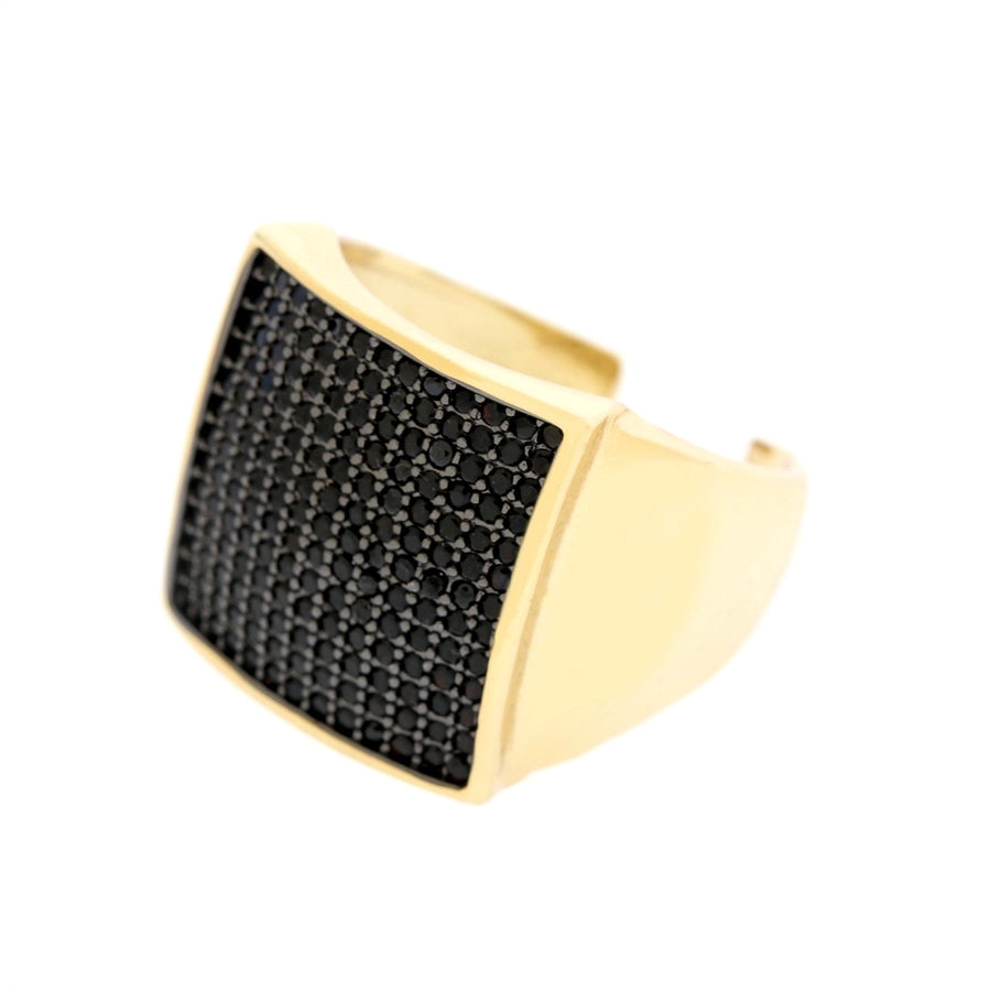 shiny square copper inlay zircon gold plated wide band ring open ring