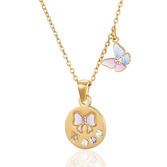 Jewelry Elegant Sweet Streetwear Geometric Butterfly Titanium Steel Plating Pendant Necklace