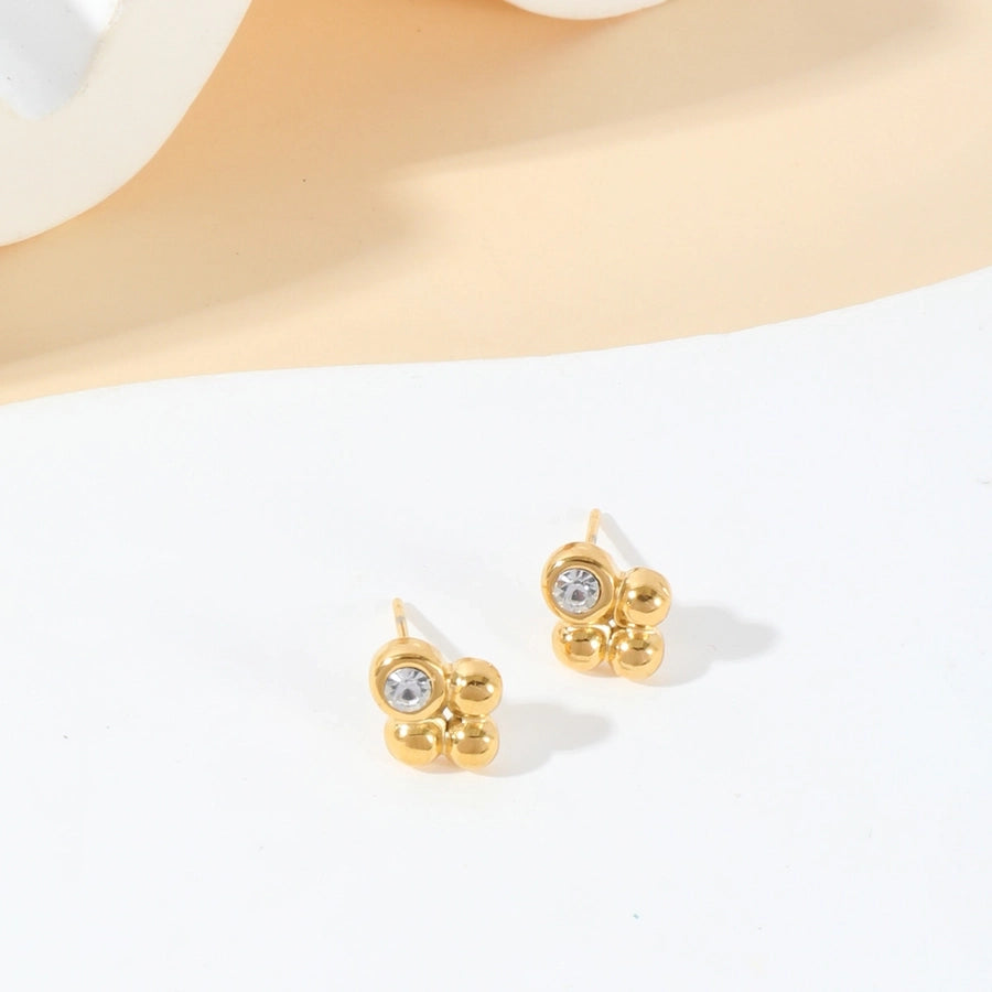 1 Pair Simple Style Geometric 304 Stainless Steel Zircon 14K Gold Plated Ear Studs