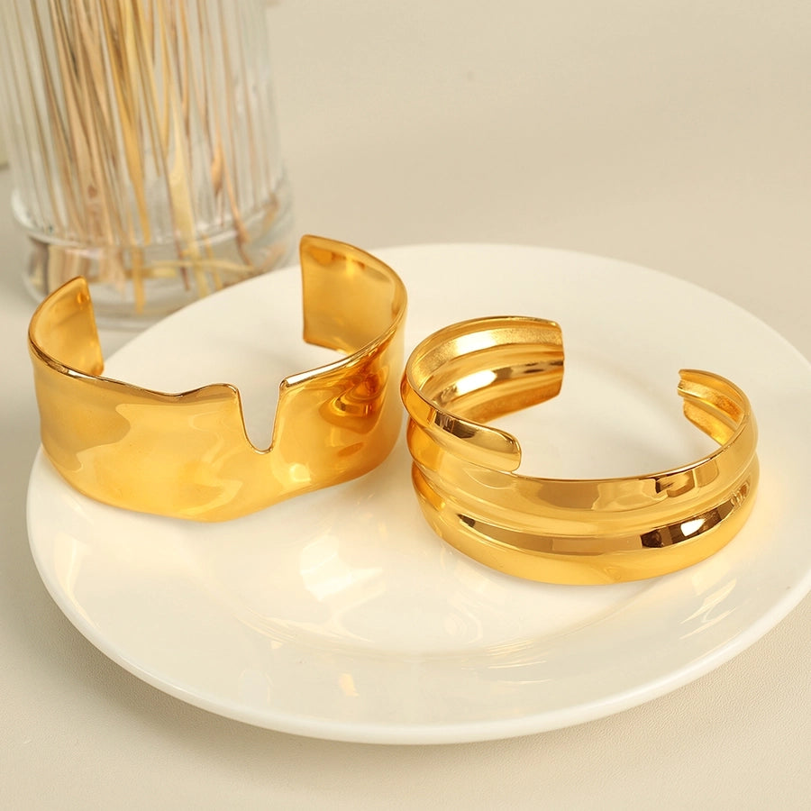 IG Style Exaggerated Irregular Solid Color 304 Stainless Steel 18K Gold Plated Bangle In Bulk