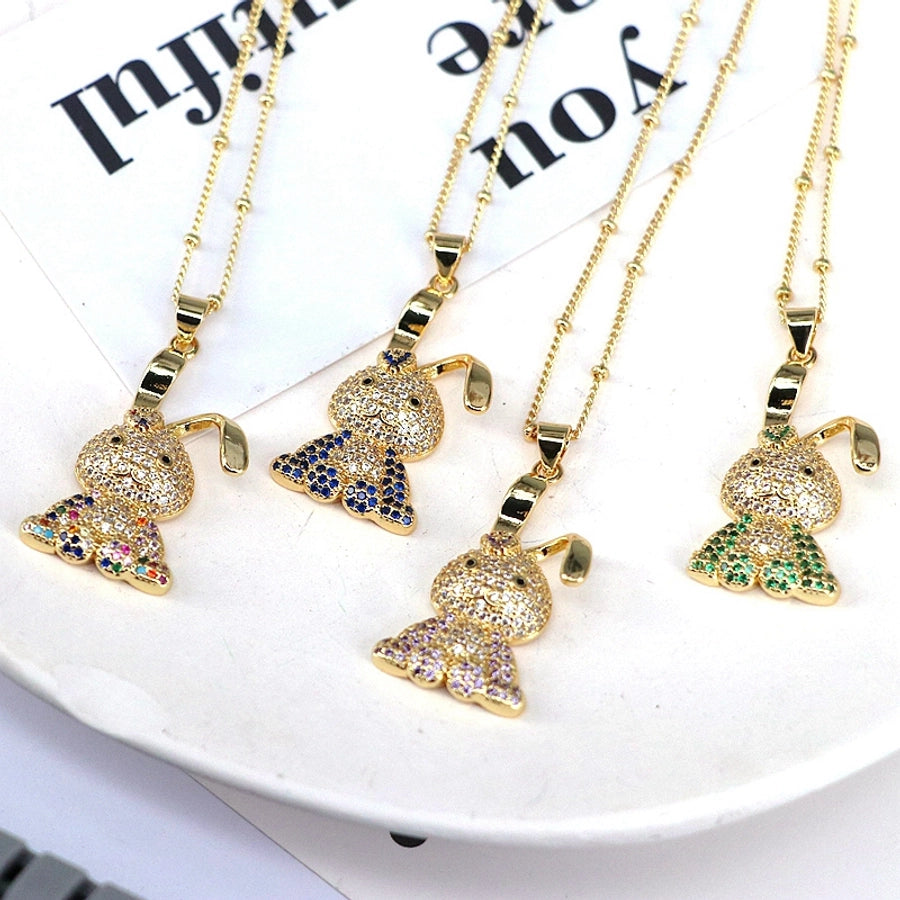 Copper Plating Inlay Rabbit Zircon Pendant Necklace