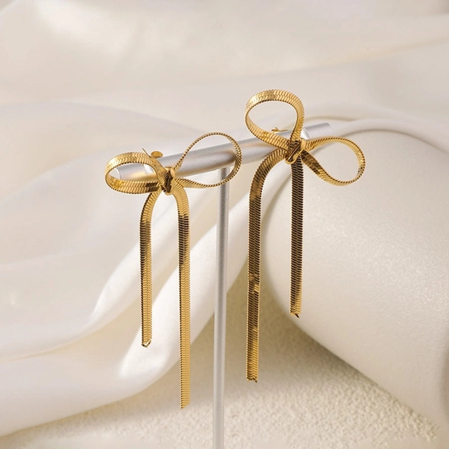 1 Pair Elegant Sweet Bow Knot 304 Stainless Steel Ear Studs