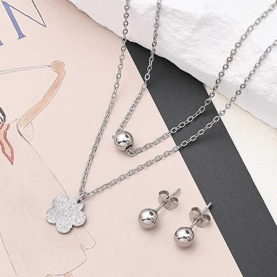 Jewelry Basic Vacation Simple Flower 304 Stainless Steel 18K Gold Plated Handmade Polishing Plating Jewelry Set