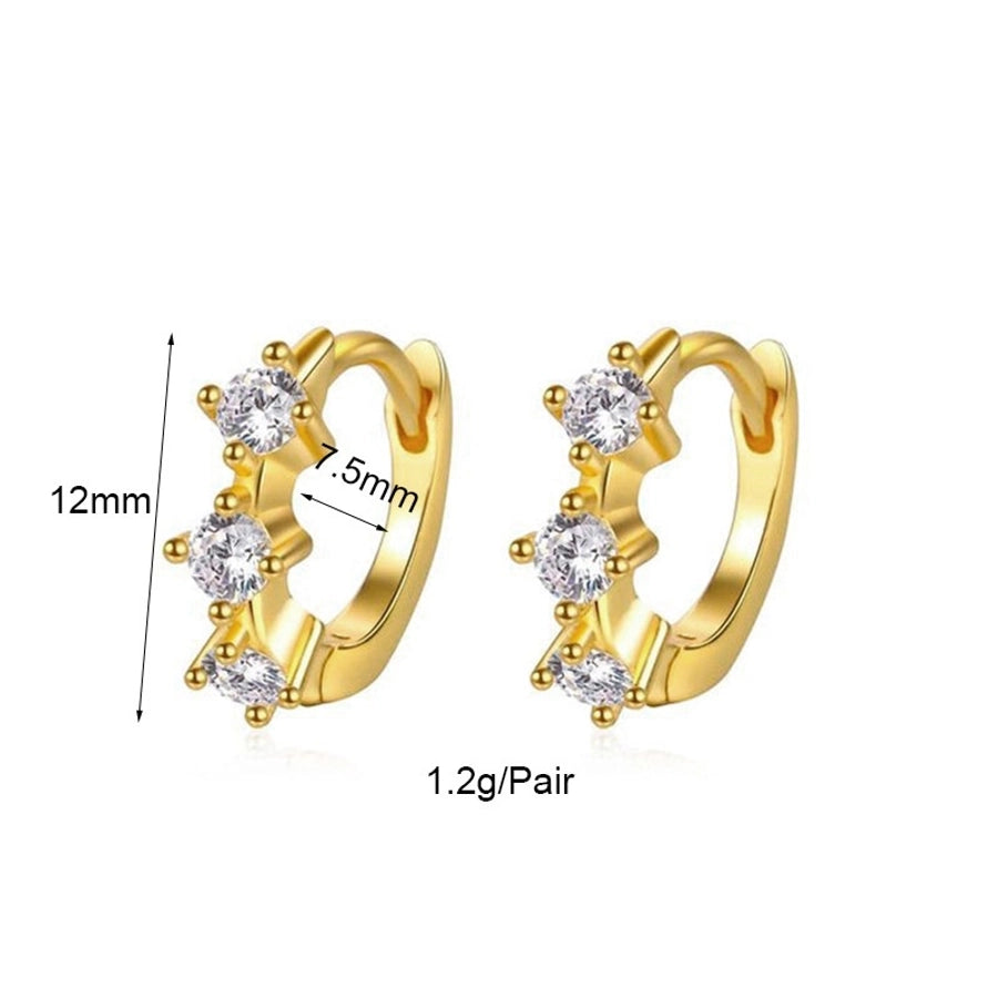 1 Pair IG Style Elegant Geometric Copper Zircon 24K Gold Plated Drop Earrings Ear Studs