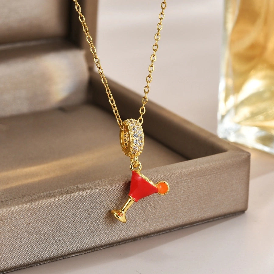 Jewelry Cute Cartoon Titanium Steel Zircon Enamel Inlay Pendant Necklace