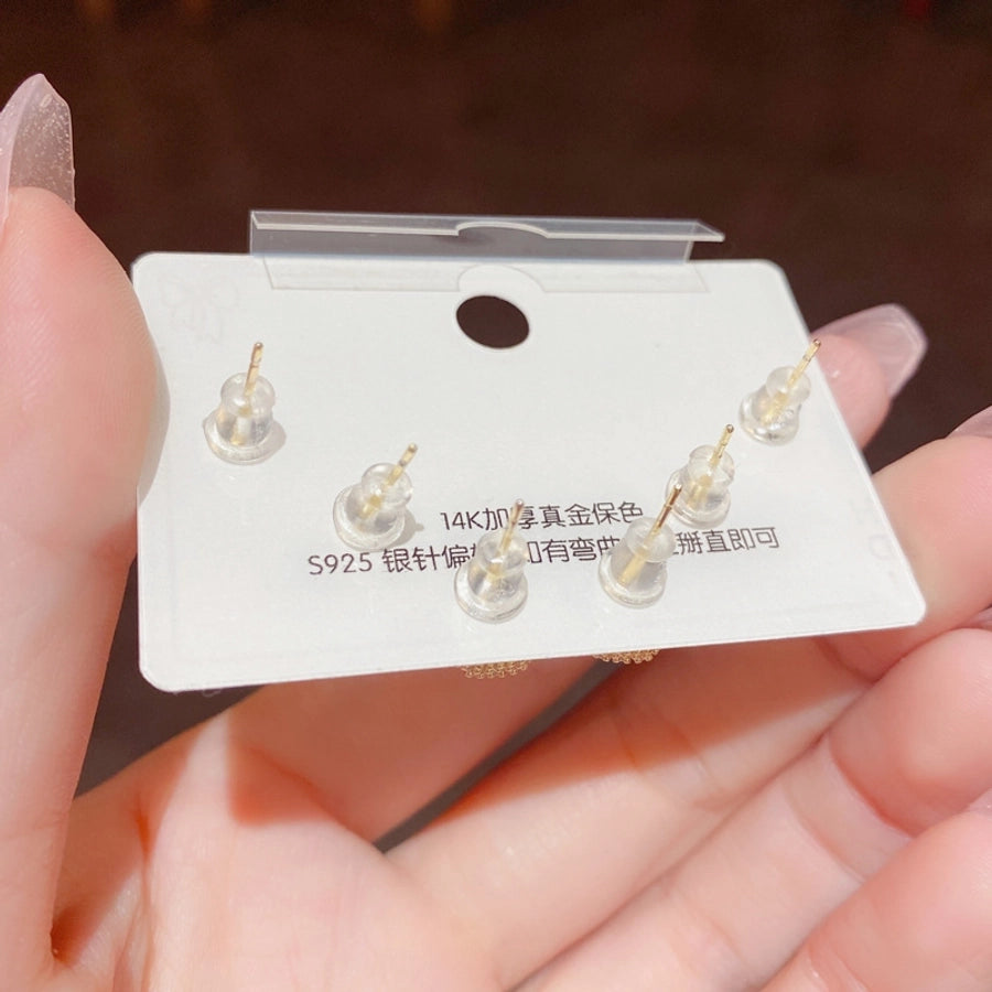 Korean Style Exquisite Fashion Super Flash Full Diamond Square Combination Set Earrings s925 Silver Pin Small  Daily Earrings