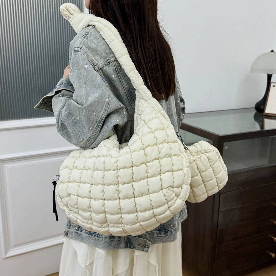 Women's Medium Nylon Solid Color Vacation Classic Style Sewing Thread Dumpling Shape Zipper Crossbody Bag