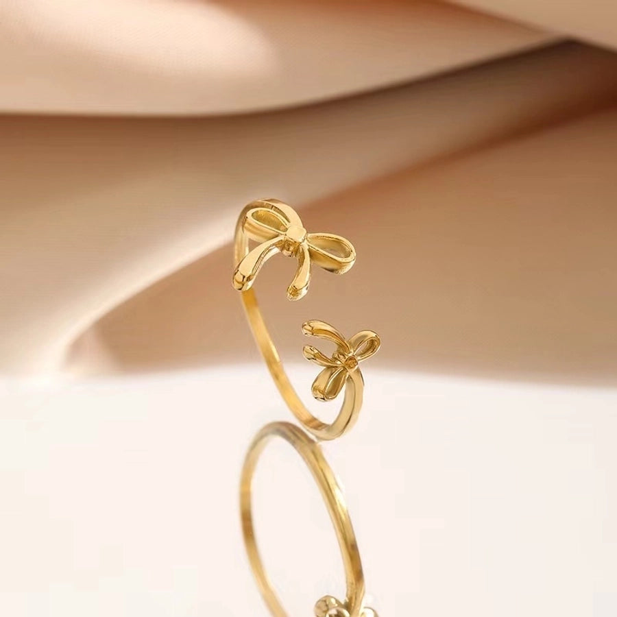 Jewelry Cute Simple Style Streetwear Bow Knot 304 Stainless Steel 18K Gold Plated Open Rings